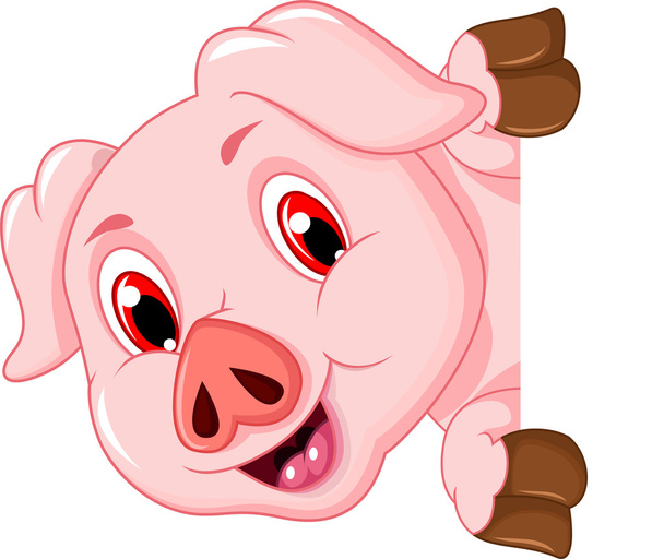 Funny pig cartoon with blank board - Vector, Image