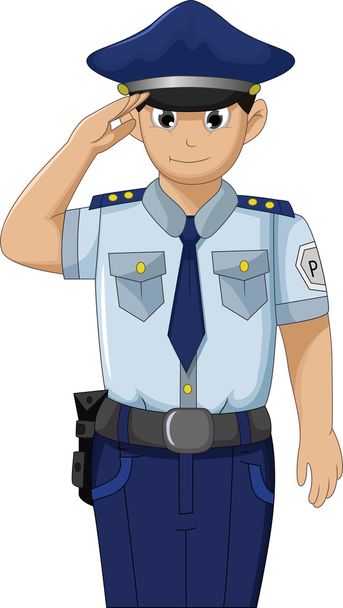 Polizisten im Einsatz respektable und salutierende Karikatur - Vektor, Bild