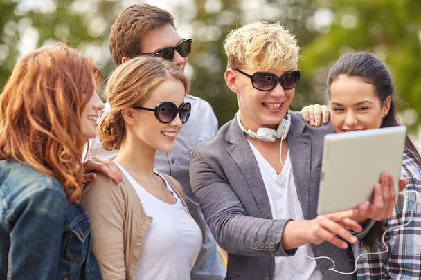 students or teenagers with tablet pc taking selfie - Фото, зображення