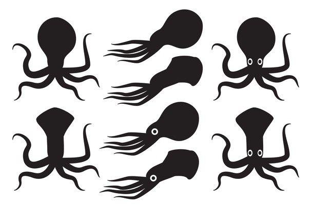 Silhouette Squid and kraken vector - Vetor, Imagem