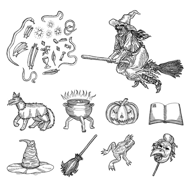 Ilustración de línea de tinta para Halloween
.  - Vector, Imagen