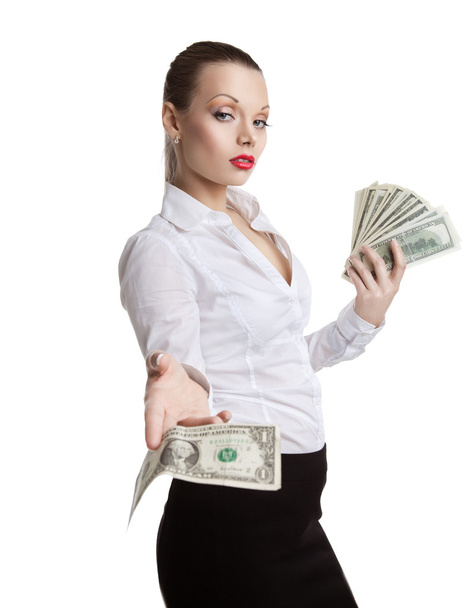 Proud young business woman take all money - Zdjęcie, obraz