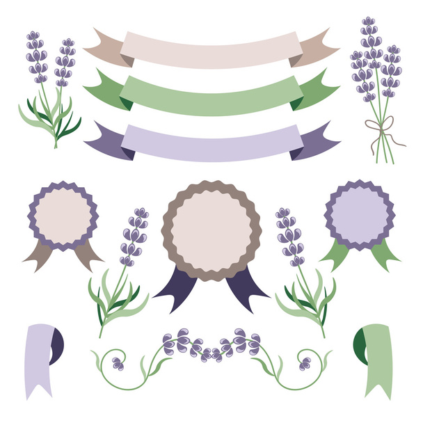 Lavender labels and ribbons set - Vector, afbeelding
