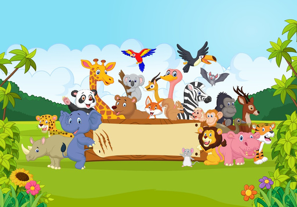 Cartone animato animali selvatici che tengono banner
 - Vettoriali, immagini