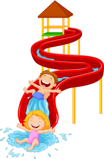 水スライド上の子供の幸せ - ベクター画像