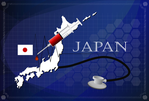 Mapa Japonii z stetoskop i strzykawki. - Wektor, obraz