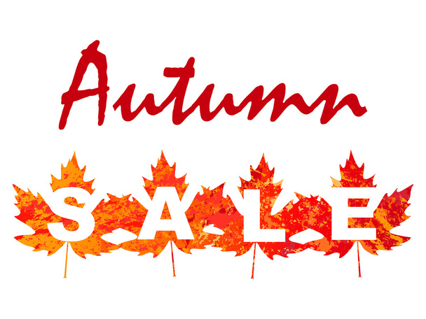 vector illustration of autumn sale with maple leaves In grunge style - Wektor, obraz