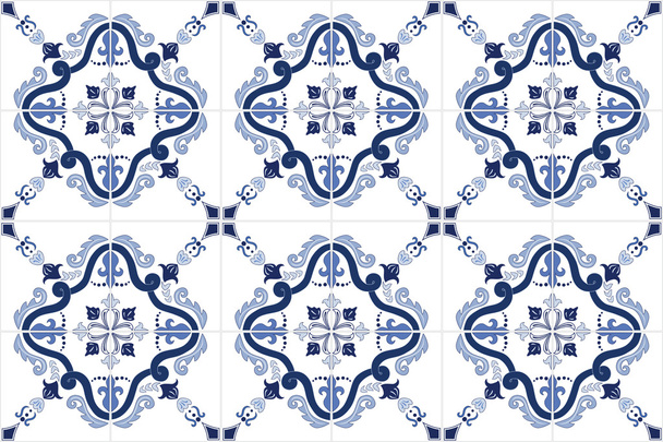 Geleneksel süslü Portekizce fayans azulejos. Vektör çizim. - Vektör, Görsel