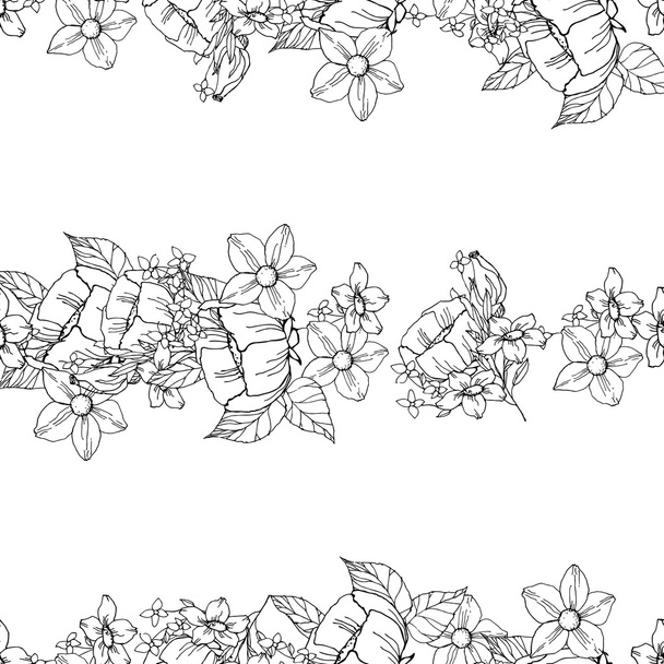 Seamless black and white floral pattern - ベクター画像