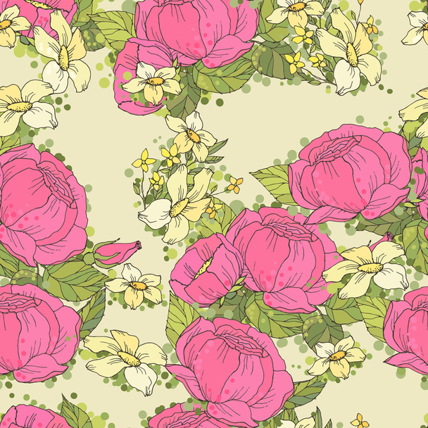 Seamless pattern with pink peonies - Vector, Imagen