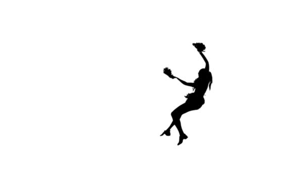 Young cheerleader with pom-poms, acrobatic, Silhoutte, slow motion - Footage, Video