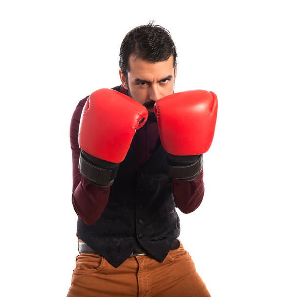 Man wearing waistcoat with boxing gloves  - Foto, imagen