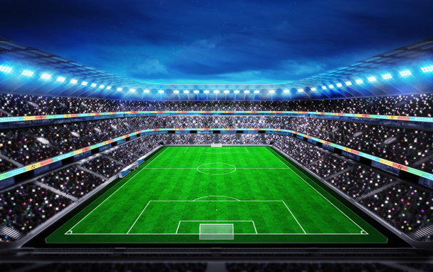 вид сверху на футбольный стадион с болельщиками на трибунах
 - Фото, изображение