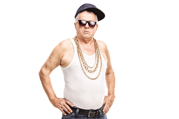 Senior man in hip-hop clothes - Фото, изображение