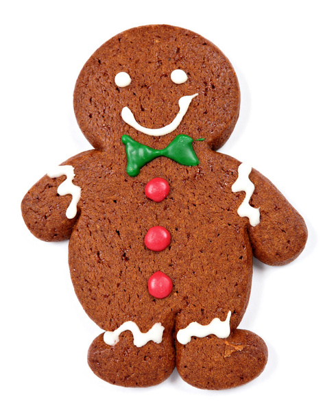 Gingerbread man cookie over white background - 写真・画像