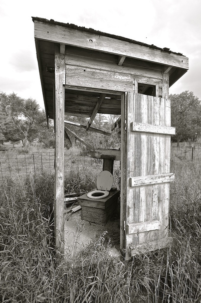 Black and White) Rickety falling apart outhouse - Photo, Image