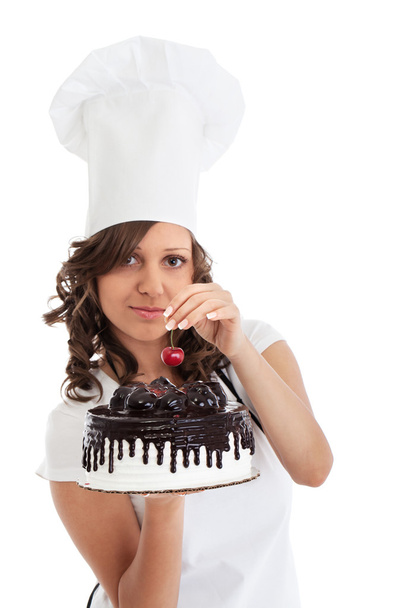 Chef with chocolate cake - Zdjęcie, obraz