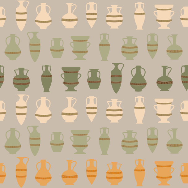 Seamless background with antique amphoras - Vector, imagen