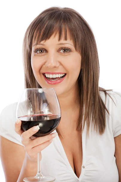 mladá žena, pití červeného vína - Fotografie, Obrázek