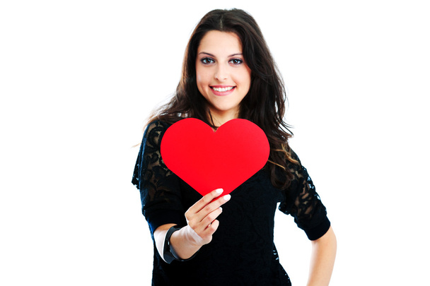 Young woman with red heart - Photo, Image