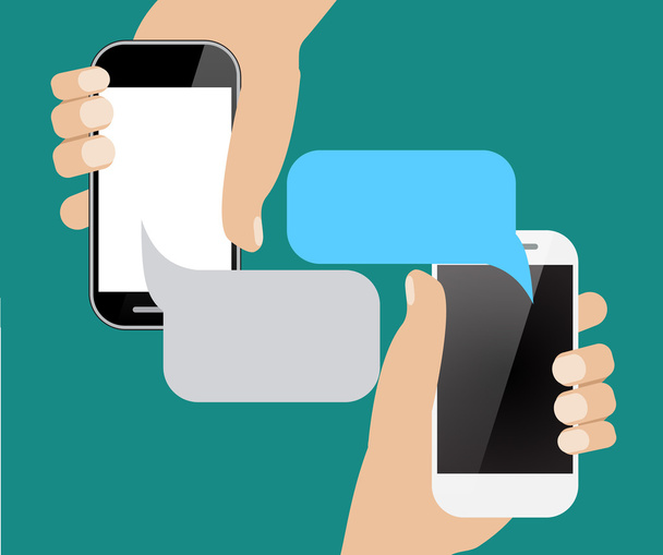 Ruce holing smartphone s prázdnou bublinu pro text.  - Vektor, obrázek