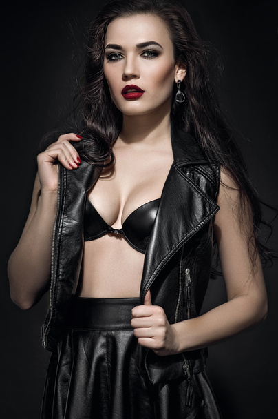 Fashion model in black bra - Photo, image