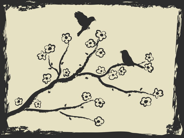Hand drawing of birds and plum blossom - Vektor, obrázek