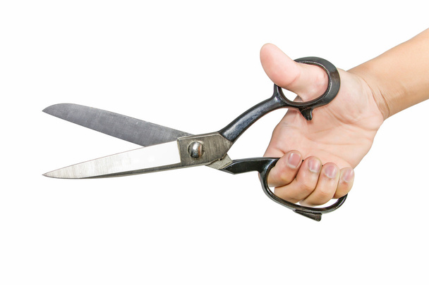Hand holding big steel scissors - Foto, Imagem
