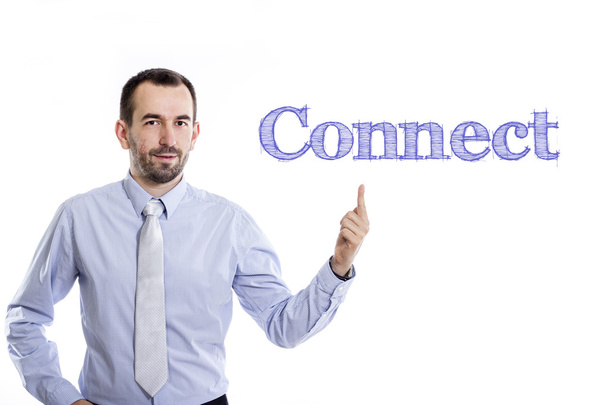Connect - Young businessman with blue text - Photo, Image