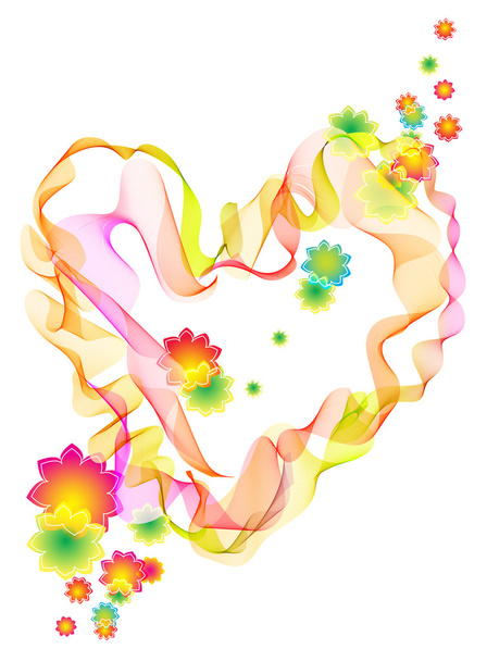 Background with bright heart and flowers - Vector, Imagen