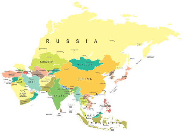 Asien - Karte - Illustration. - Vektor, Bild