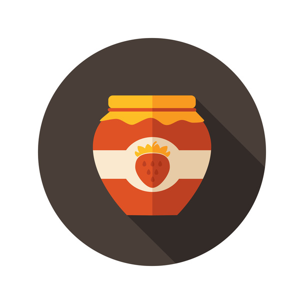 Jahodová marmeláda nádoby ploché ikony s dlouhý stín - Vektor, obrázek