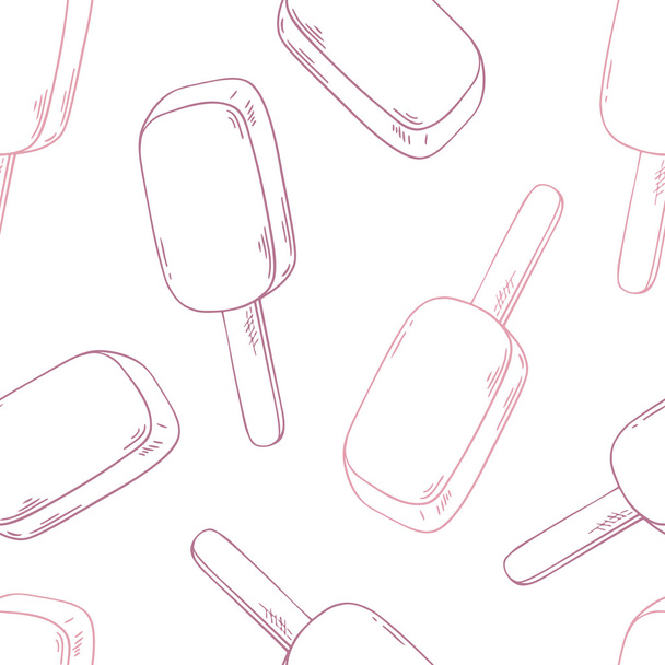 Hand drawn ice cream seamless pattern in outline style - Вектор,изображение