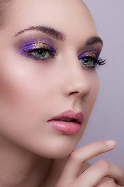 Beauty Girl Portrait with Colorful Makeup, Nail polish and ring  - Φωτογραφία, εικόνα