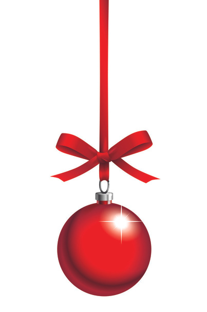 red christmas ball with ribbon - Vector, Image