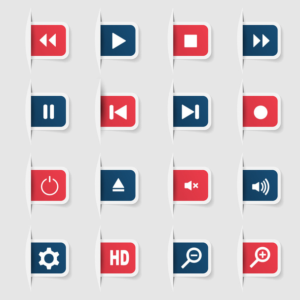 Set, a collection of unique paper stickers icon player - Vektor, kép