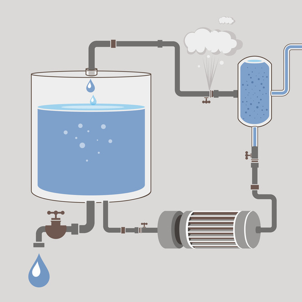 Infographics scheme with a liquid, a water tank - Vektör, Görsel