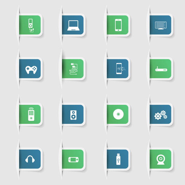 Set, a collection of unique paper stickers icons technology - Vektori, kuva
