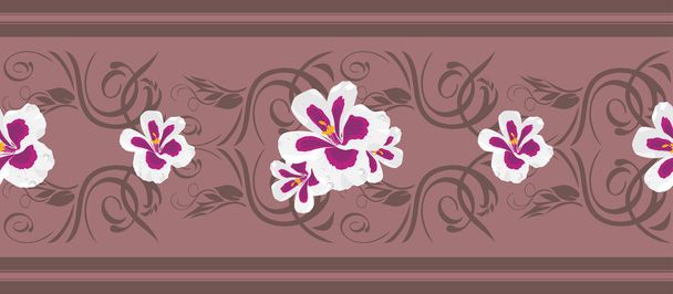 Seamless ornamental border with stylized pelargonium flowers - Вектор, зображення