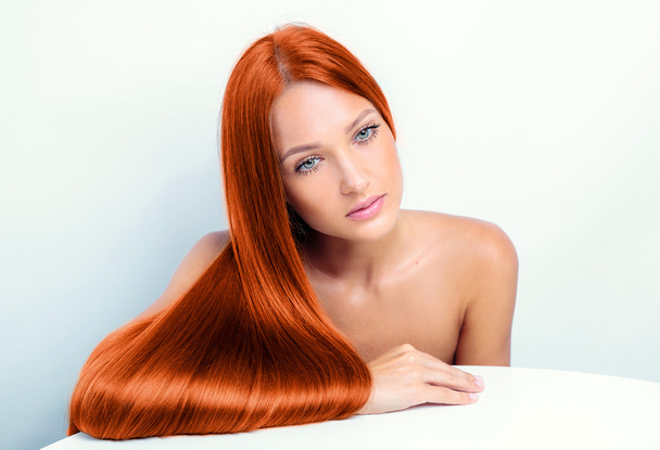 fashion model with long red hair - Photo, Image