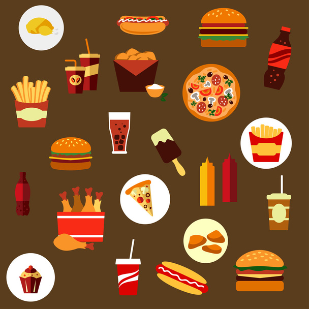 Takeaway and fast food flat icons - Vector, afbeelding