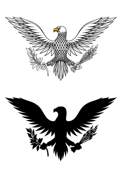 American eagle holding tak en pijlen - Vector, afbeelding
