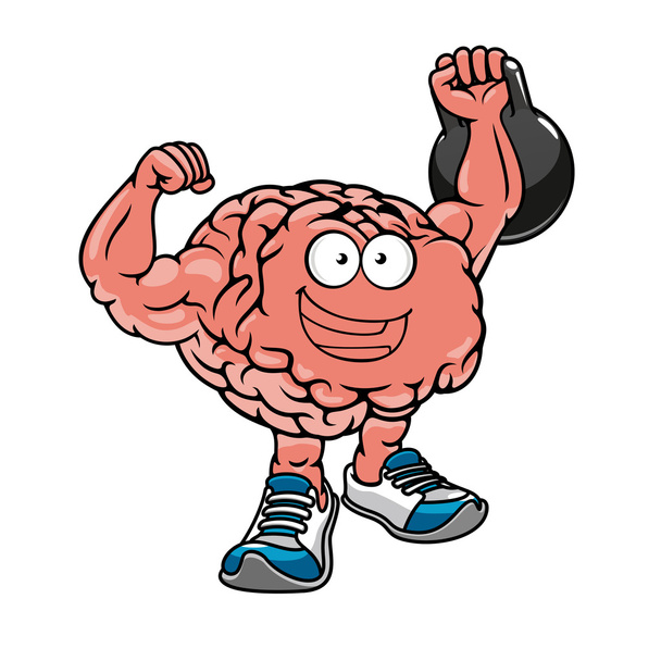 Cervello muscoloso con muscoli che sollevano pesi
 - Vettoriali, immagini