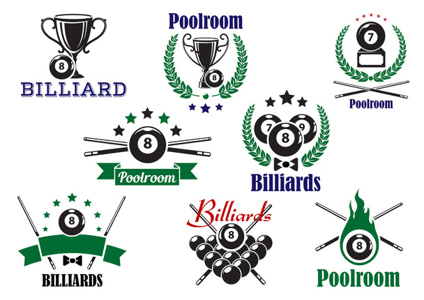 Billiard game or poolroom icons and symbols - Vector, afbeelding