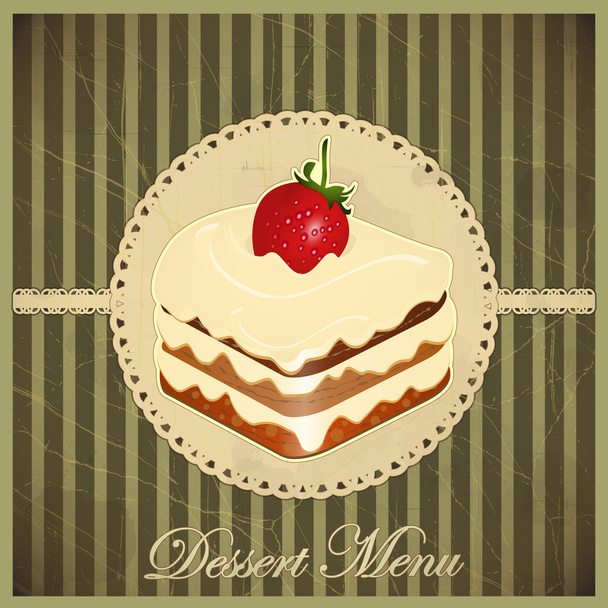 Vintage card with a strawberry and chocolate dessert - Vector, imagen