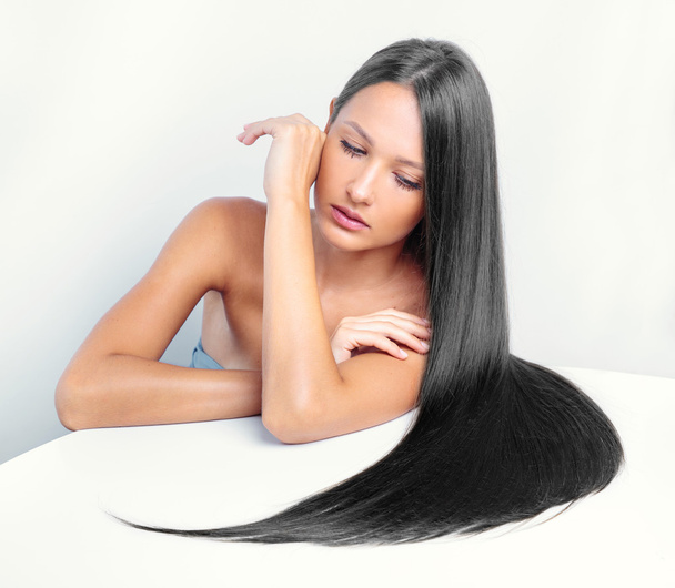 Woman with long black hair - Foto, Imagem