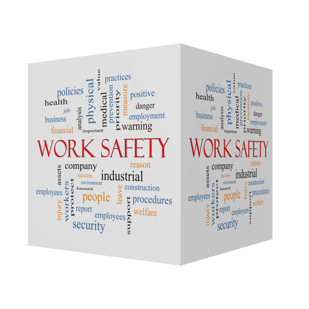 İş güvenliği 3d küp Word Cloud kavramı - Fotoğraf, Görsel