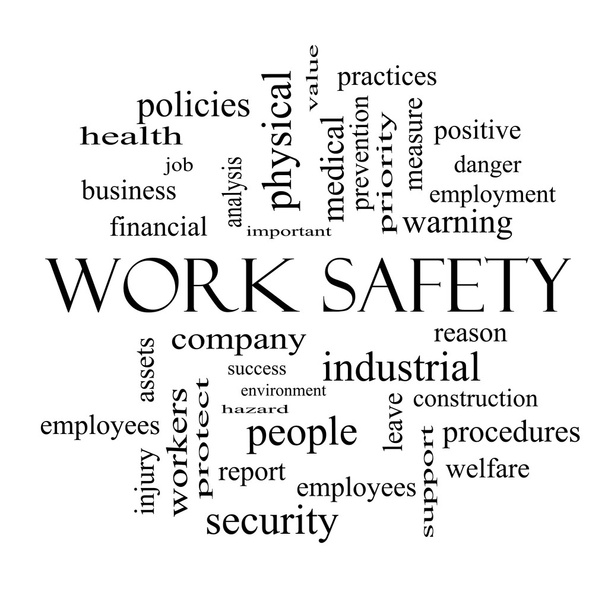 Work Safety Word Cloud Concept in black and white - Photo, Image