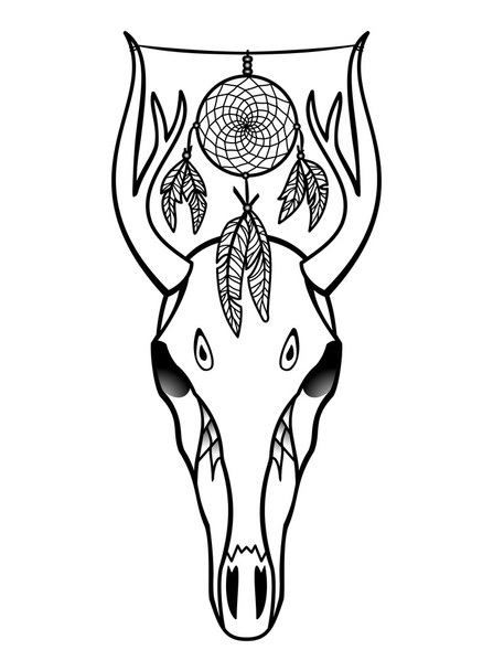 Skull of deer with dream catcher - Vektör, Görsel