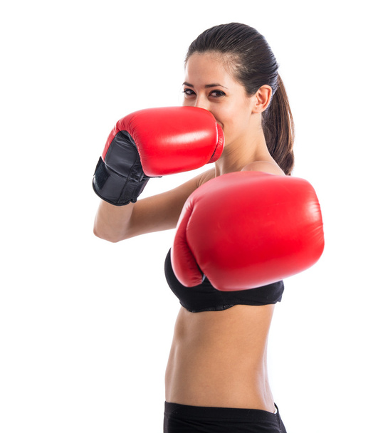 Mujer deportiva con guantes de boxeo
  - Foto, Imagen